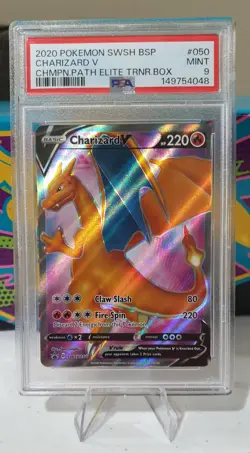 EN Pokemon Charizard V SWSH050 Champion Path ETB Black Star Promo PSA 9 - Image 1