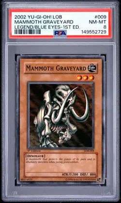 2002 YU-GI-OH! LOB-LEGEND OF BLUE EYES WHITE DRAGON #009 MAMMOTH GRAVEYARD PSA 8 - Image 1