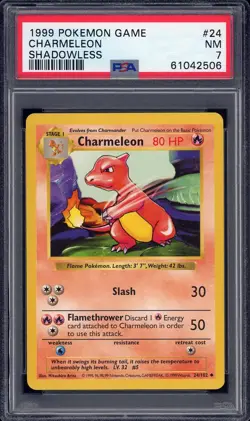 1999 Pokemon Game Base Set Shadowless Charmeleon #24 PSA 7 NM Near Mint - Image 1