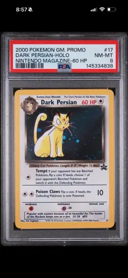 2000 Pokemon Game PROMO Nintendo Magazine Holo Dark Persian 17 PSA 8 Nm-mt✨❄🌀 - Image 1