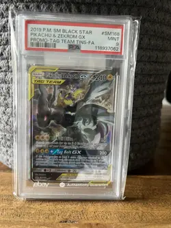 2019 POKEMON SM BLACK STAR PROMO #SM168 FULL ART/PIKACHU & ZEKROM GX PSA 9 - Image 1
