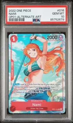 PSA 10 Nami Alt Art Pre Errata Wave 1 Alpha OP01-016 One Piece English - Image 1