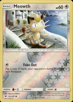 MEOWTH 101/147 BURNING SHADOWS COMMON REVERSE HOLO POKEMON KAGEMARU HIMENO - Image 1