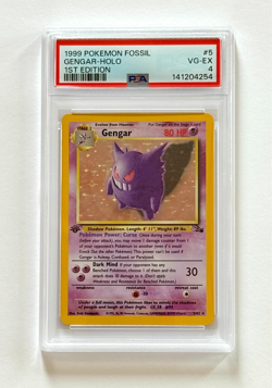 1999 Pokemon Fossil #5 Gengar 1st Edition Holo Rare PSA 4 Fresh Grade - Image 1