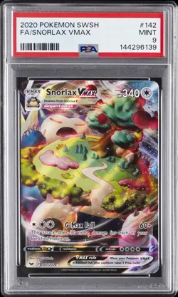 2020 POKEMON SWORD & SHIELD #142 FULL ART/SNORLAX VMAX PSA 9 - Image 1