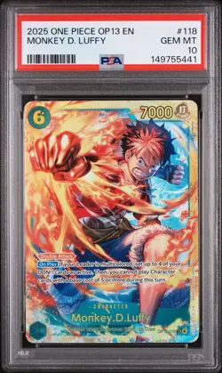 2025 One Piece OP13 #118 Monkey D. Luffy PSA 10 GEM MINT - Image 1