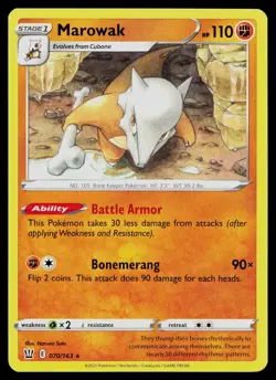 MAROWAK 070/163 RARE BATTLE STYLES POKEMON NM - Image 1