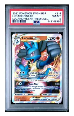 PSA 8 2022 POKEMON SWSH BLACK STAR PROMO LUCARIO VSTAR 214 - Image 1