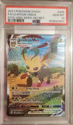 Pokemon 2021 Leafeon VMAX 205/203 Alt Art SR Evolving Skies GEM MINT PSA 10 - Image 1