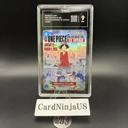 TAG MINT 9 Monkey.D.Luffy College Basketball US Voyage P-055 One Piece Promo 283 - Image 1