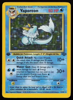 Vaporeon 12/64 1st Edition Holo Rare Jungle Pokemon English HP/DMG - Image 1