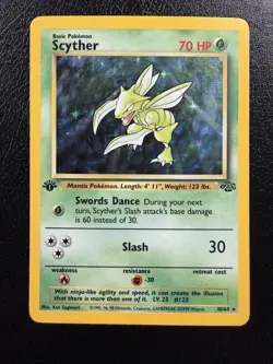 Pokemon TCG Scyther 10/64 Holo Rare Base Jungle Set 1st Edition WOTC MP - Image 1