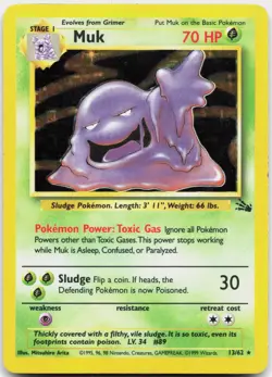 Muk 13/62 Holo Rare Fossil Pokemon Unlimited Holo Damaged - Image 1