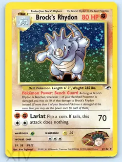 Brock's Rhydon 2/132 Pokemon Gym Heroes Unlimited Holo Rare - Image 1