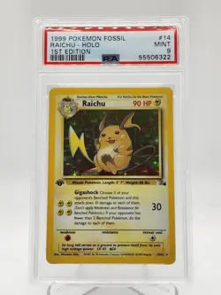 RAICHU 1999 POKEMON FOSSIL HOLO 1ST EDITION #14/62 PSA 9 Q0895 - Image 1