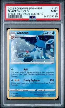2022 Pokemon SWSH Black Star Promo Glaceon Holo Three Pack Blisters #192 PSA 9 - Image 1