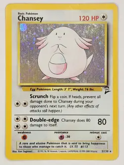 Pokemon Chansey 3/130 Holo Rare Base Set 2 2000 LP - Image 1