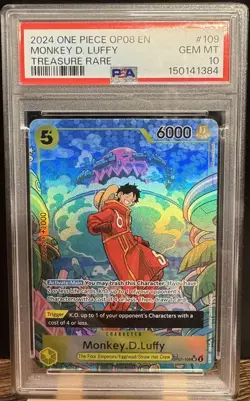 2024 One Piece OP08 EN Treasure Rare #109 Monkey D Luffy PSA 10 GEM MINT - Image 1