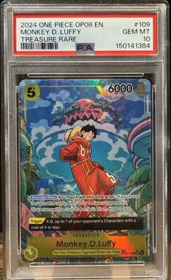 2024 One Piece OP08 EN Treasure Rare #109 Monkey D Luffy PSA 10 GEM MINT - Image 2