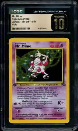 1999 Pokemon 1st Edition Mr. Mime #6 Jungle Holo Rare CGC 10 PRISTINE POP 5 - Image 1
