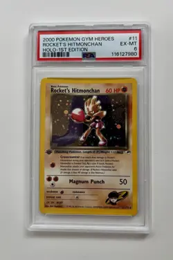 FRESH 2000 Pokemon 1st Ed Rocket's Hitmonchan #11 Gym Heroes Holo PSA 6 EX-MT - Image 1
