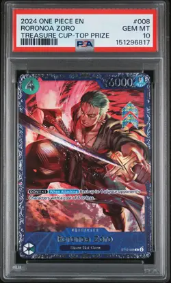 2024 ONE PIECE PROMOS TREASURE CUP-TOP 64 #008 RORONOA ZORO PSA 10 - Image 1