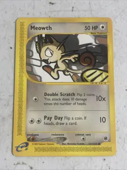 Pokemon Card Meowth 121/165 Expedition Base Set - Moderately Played - Image 1