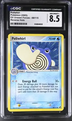Pokemon Poliwhirl 68/115 Reverse Holo EX Unseen Forces - CGC 8.5 - Image 1