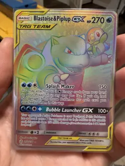 Pokemon TCG Blastoise & Piplup GX 253/236 Sm-Cosmic Eclipse Rainbow Rare Holo - Image 1