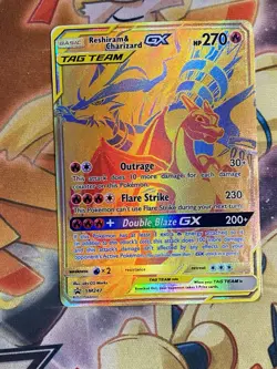Pokemon Card TCG - Reshiram & Charizard GX SM247 Black Star Promo Gold Card NM - Image 1