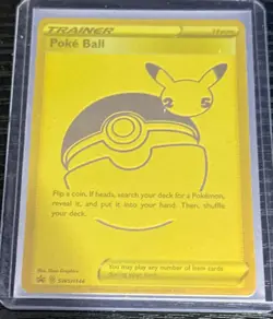 Pokemon Gold Poke Ball Pokeball Celebrations Promo Pikachu Trainer Card NearMint - Image 1