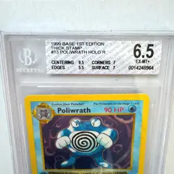 1999 Pokemon Base Set 1st Edition Thick Stamp Poliwrath Holo #13 BGS 6.5 EX-MT+ - Image 2