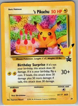 Birthday Pikachu 24 Holo Celebrations: Classic Collection - Pokemon Card - NM - Image 1