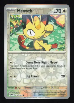 Meowth 052/165 Reverse Holo 151 Pokemon Near Mint - Image 1