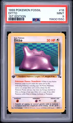 1999 Pokemon Fossil 1st Edition 18 Ditto PSA 9 156001550 - Image 1
