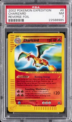 2002 POKEMON EXPEDITION #6 CHARIZARD-REVERSE FOIL PSA 7 - Image 1
