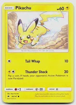 Pikachu 40/147 Burning Shadows Pokemon NM - Image 1