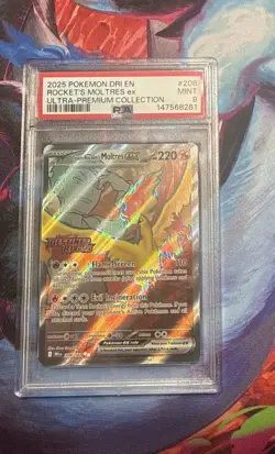 Pokemon PSA 9 Mint Rocket's Moltres ex 208 Stamped UPC Promo Destined Rivals - Image 1