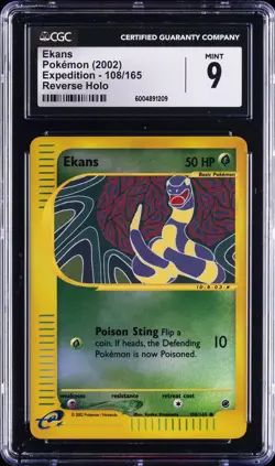 2002 POKEMON EXPEDITION, REVERSE HOLO #108/165 EKANS CGC 9 - Image 1