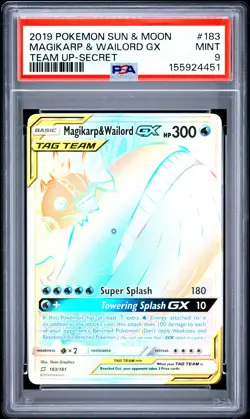 2019 Pokemon Sun & Moon Team Up 183 Magikarp & Wailord GX PSA 9 155924451 - Image 1