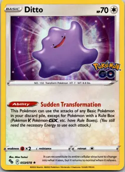 Ditto Holo Holo Rare Pokemon GO 053/078 NM - Image 1
