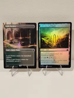 BORDERLESS/FOIL Lush Portico/Selesnya Guildgate Forest Plains MTG Land Set Of 2 - Image 1