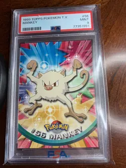 1999 Topps Pokemon TV #56 Mankey Black Logo PSA 9 Mint - Image 1