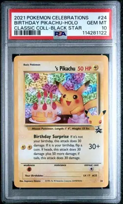 PSA 10 GEM MINT Birthday Pikachu #24 Pokemon Celebrations Black Star Promo Holo - Image 1
