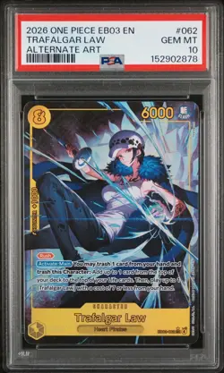 ONE PIECE TRAFALGAR LAW 2026 EB03-HEROINES EDITION- #062 ALTERNATE ART PSA 10 - Image 1