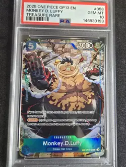 2025 ONE PIECE OP13 058 CARRYING ON HIS WILL MONKEY D LUFFY TREASURE RARE PSA 10 - Image 1