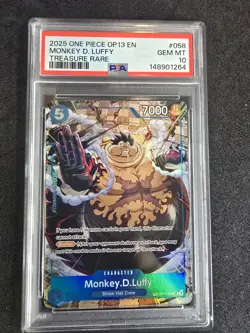 2025 ONE PIECE OP13 058 CARRYING ON HIS WILL MONKEY D LUFFY TREASURE RARE PSA 10 - Image 1