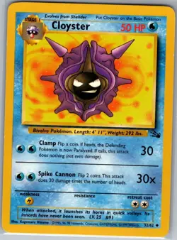 Cloyster 32/62 Non Holo Fossil - Pokemon Card - LP - Image 1