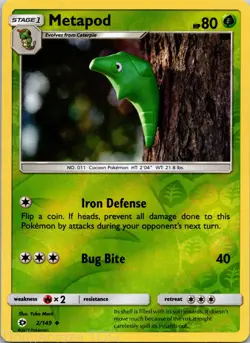 Metapod 2/149 Uncommon Sun & Moon Pokemon Reverse Holo NM - Image 1