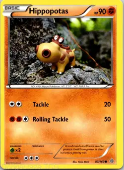 Hippopotas 87/160 Common Primal Clash Pokemon NM - Image 1